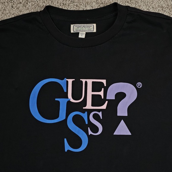 Guess Originals Multicolor Logo Spell Out T-Shirt Men's XL Black Tee Guess? - Picture 2 of 6